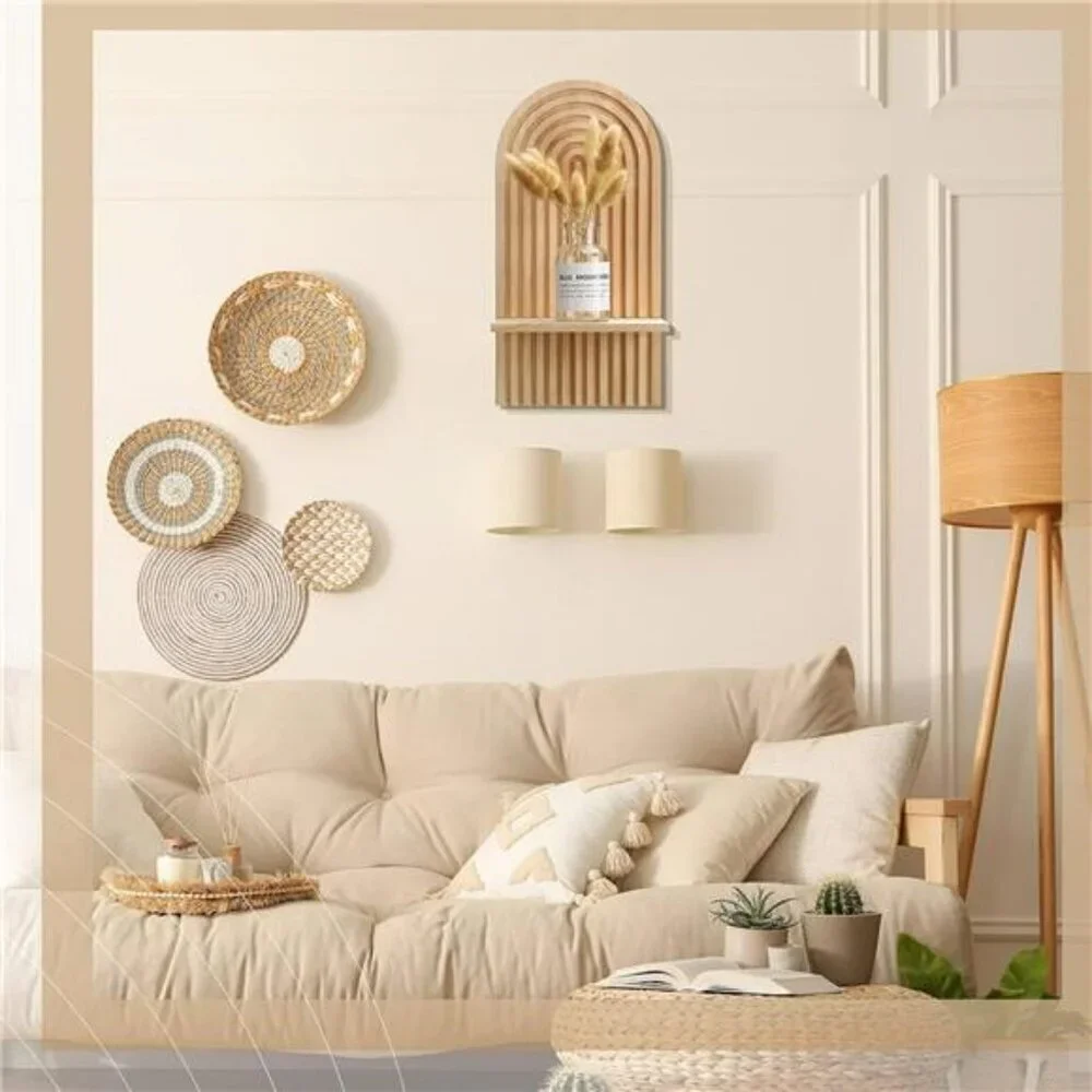 Boho Rainbow Wall Shelves Wood Floating Shelf Set for Nursery Bedroom Decor